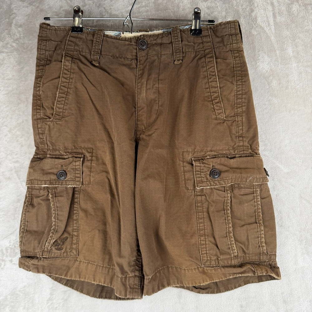y2k vintage American Eagle Mens 30 Brown Ripstop Cargo Shorts Classic utlility